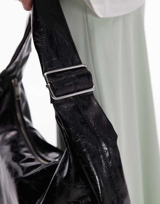 Topshop - Chloe - Crossbody tas in zwart craquelé, 4 van 4
