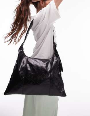 Topshop Topshop Chloe crossbody tote bag in black crackle