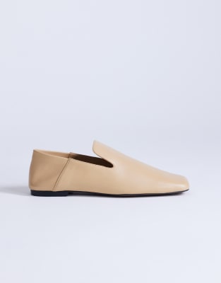 Topshop - Chloe - Loafer aus hochwertigem Echtleder in Kamelbraun-Neutral