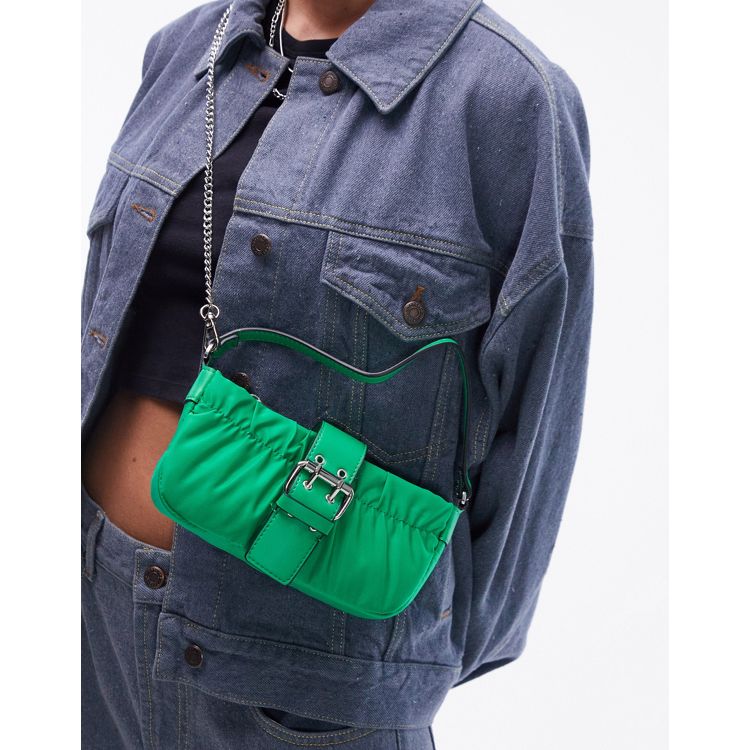 Topshop Chloe nylon buckle mini crossbody bag in green