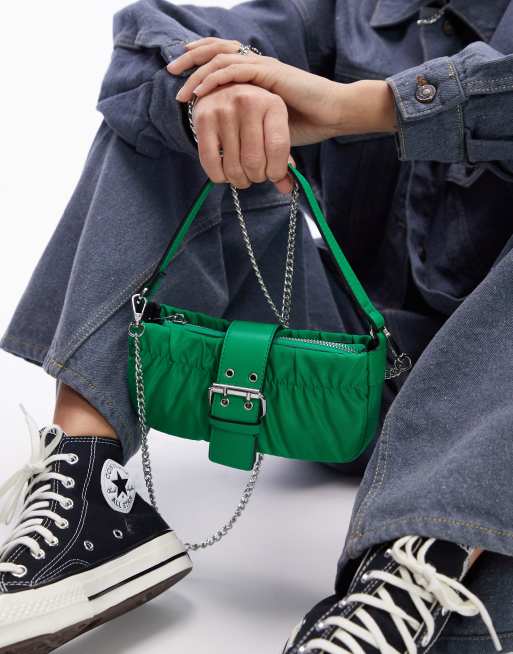 Topshop Chloe nylon buckle mini crossbody bag in green