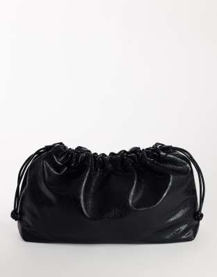 Topshop Chloe Oversized Ruched Pouch Clutch Bag In Black