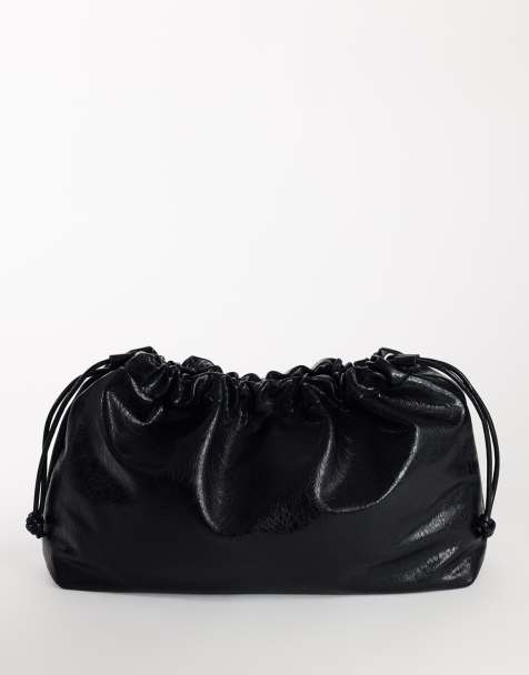 Topshop Chloe oversized ruched pouch clutch bag in black - view 1