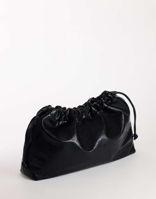 Topshop Chloe oversized ruched pouch clutch bag in black, 2 of 4