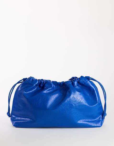 Topshop Chloe oversized ruched pouch clutch bag in cobalt - view 1