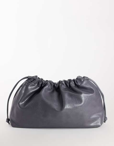 Topshop Chloe oversized ruched pouch clutch bag in gray - view 1