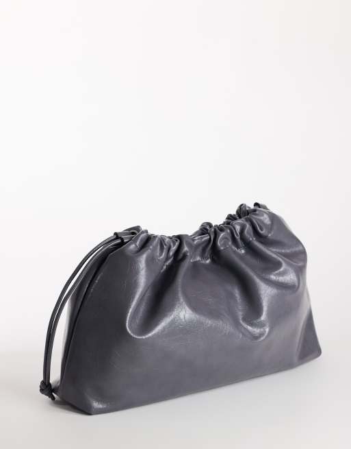 Topshop Chloe oversized ruched pouch clutch bag in grey, 2 of 4