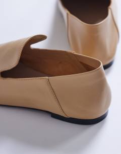 Model wearing Chloe premium real leather loafer in camel