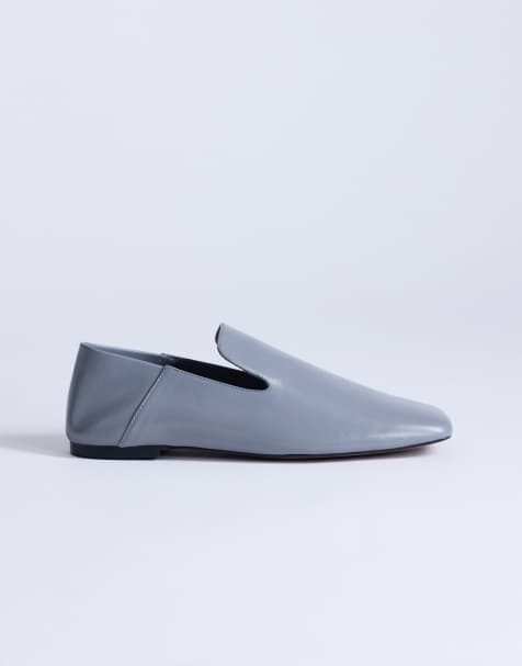 Topshop Chloe premium real leather loafer in grey - view 1