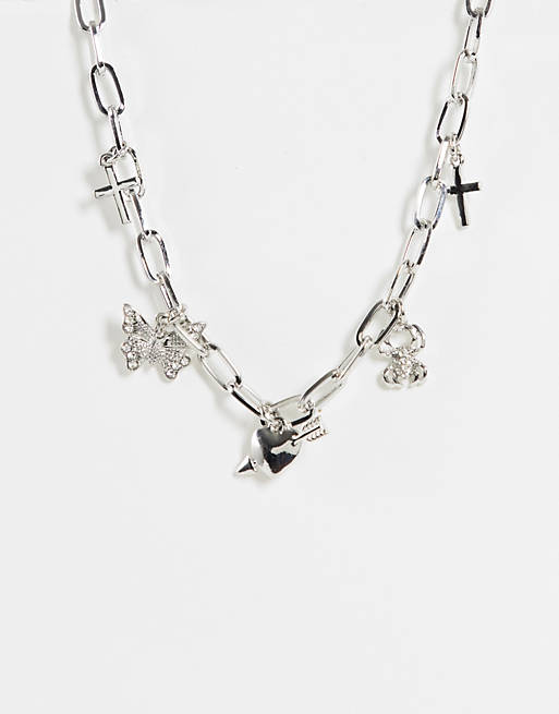 Topshop choker necklace in chunky silver chain with charms