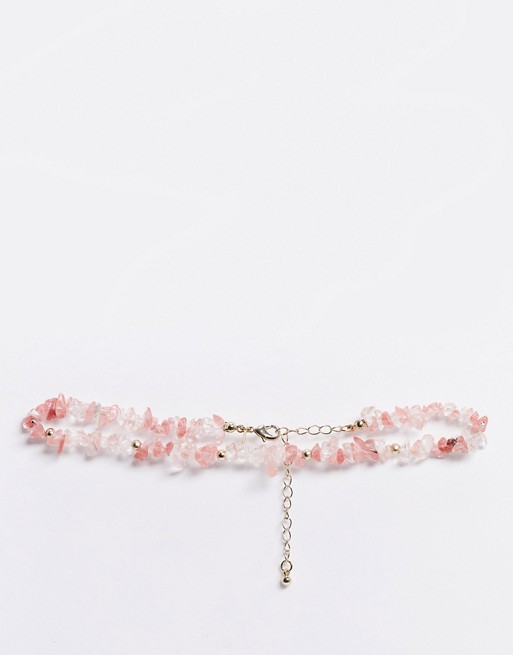 Topshop choker necklace in pink beads