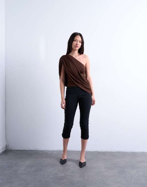 Topshop – Chokladbrun, draperad topp med korsad design, 2 av 4