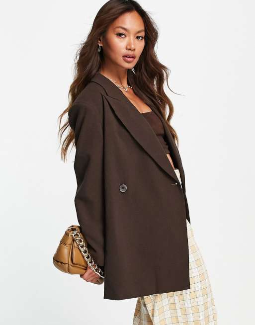 Topshop – Chokladbrun kavaj av crêpe i oversize-modell