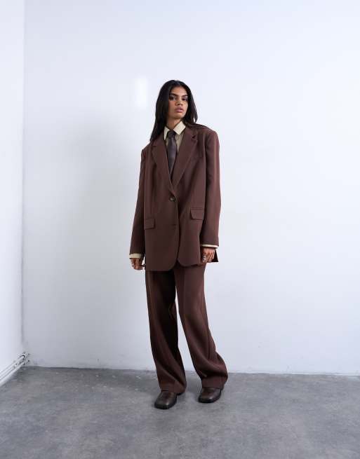 Topshop – Chokladbrun kavaj i relaxed fit med 2 knappar, 4 av 4