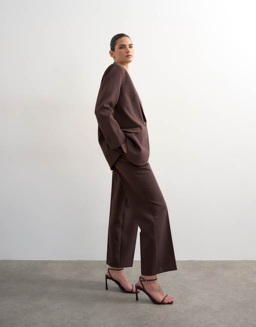 Topshop – Chokladbrun kavaj i relaxed fit med 2 knappar, 3 av 4