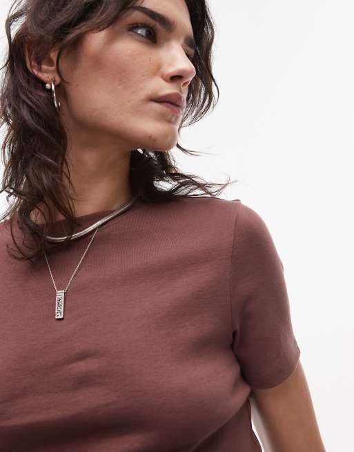 Topshop – Chokladbrun, krympt, vardaglig t-shirt, 2 av 4
