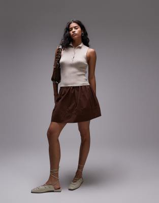 Topshop – Chokladbrun minikjol i poplin - view 1