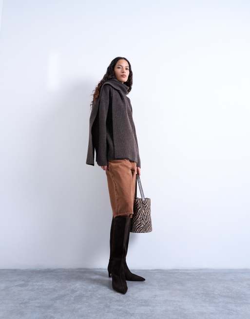 Topshop – Chokladbrun, stickad tröja i oversized fit med scarf, 2 av 4