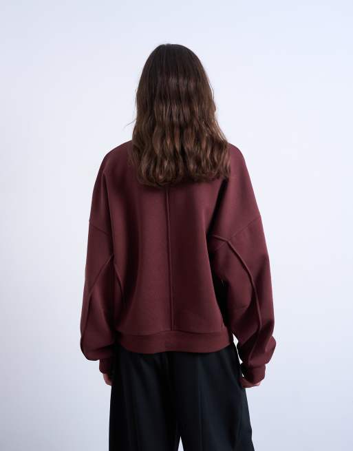 Topshop – Chokladbrun sweatshirt med ståkrage och dekorativ söm, 3 av 4