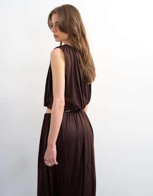 Topshop – Chokladbrun topp med bubblig drapering, 3 av 4
