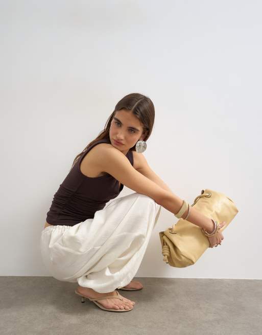 Topshop – Chokladbrunt linne med v-ringning och rynkning i sidan, 2 av 4