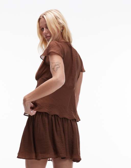 Topshop - Chokoladebrun flagrende mininederdel, 5 af 5