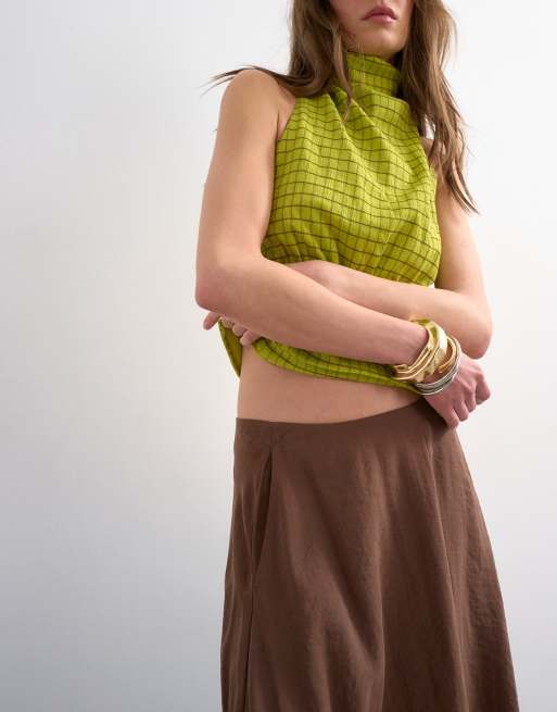 Topshop - Chokoladebrun maxinederdel med fuld cirkel i cupro, 2 af 5