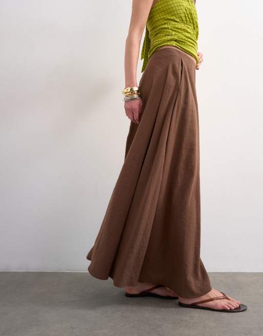 Topshop - Chokoladebrun maxinederdel med fuld cirkel i cupro, 5 af 5