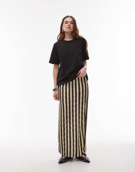 Topshop - Chokoladebrun midaxi-nederdel med plisseringer og striber