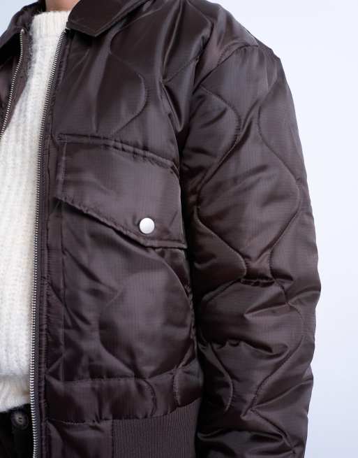 Topshop - Chokoladebrun og cropped bomber-jakke med krave og for, 3 af 4