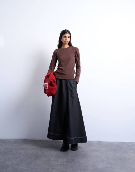 Topshop - Chokoladebrun og langærmet hverdags-T-shirt, 2 af 4