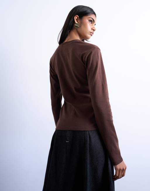 Topshop - Chokoladebrun og langærmet hverdags-T-shirt, 4 af 4