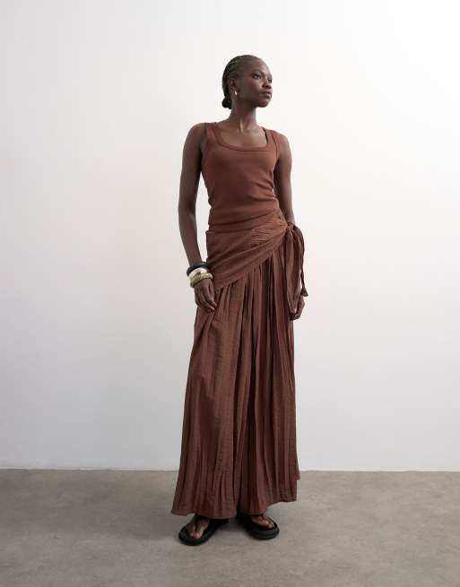 Topshop - Chokoladebrun ribbet top med dyb rund hals, 3 af 4