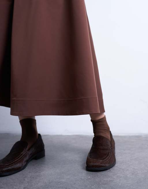 Topshop - Chokoladebrun rundskåret midinederdel med elastik i taljen, 5 af 5
