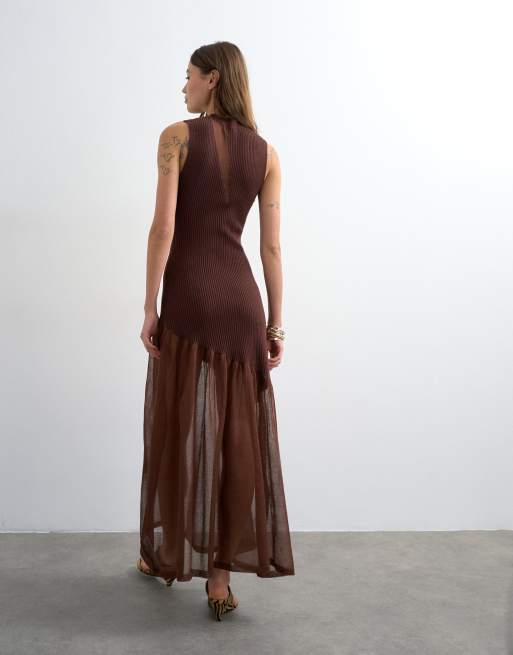 Topshop - Chokoladebrun strikket kjole i gennemsigtig blanding , 4 af 4