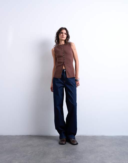 Topshop - Chokoladebrun strikket longline habitvest, 2 af 4