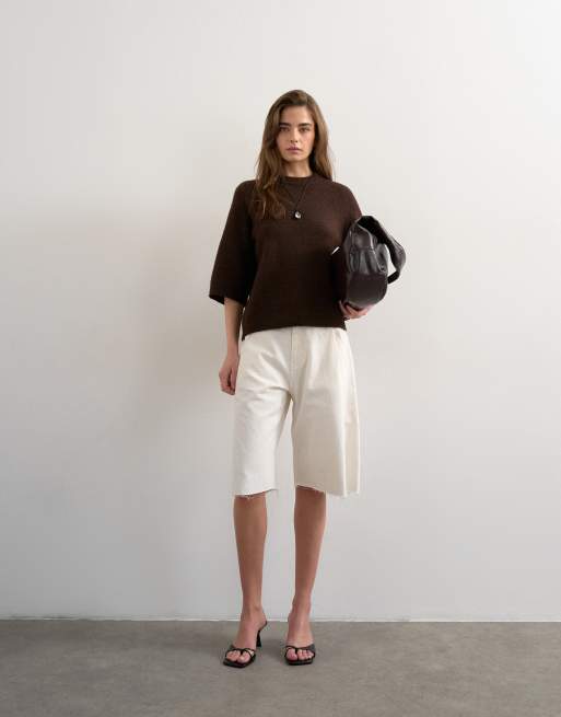 Topshop - Chokoladebrun strikket T-shirt med halve ærmer , 2 af 4