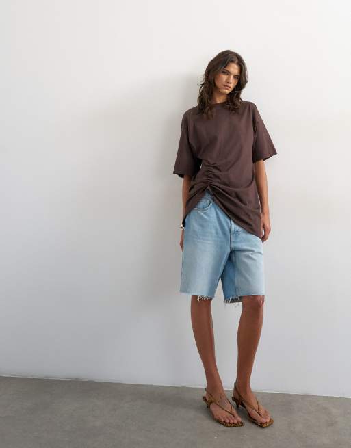 Topshop - Chokoladebrun T-shirt med rynker i siden, 2 af 4