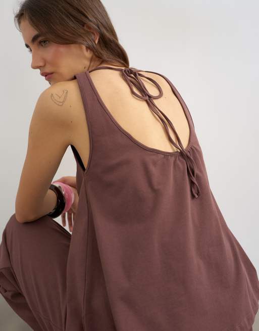 Topshop - Chokoladebrun trapez-top med dyb rund hals - Del af sæt, 4 af 4