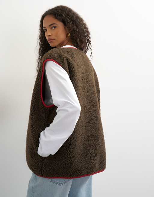 Topshop - Chokoladebrun vest i imiteret lammeskind, 3 af 4