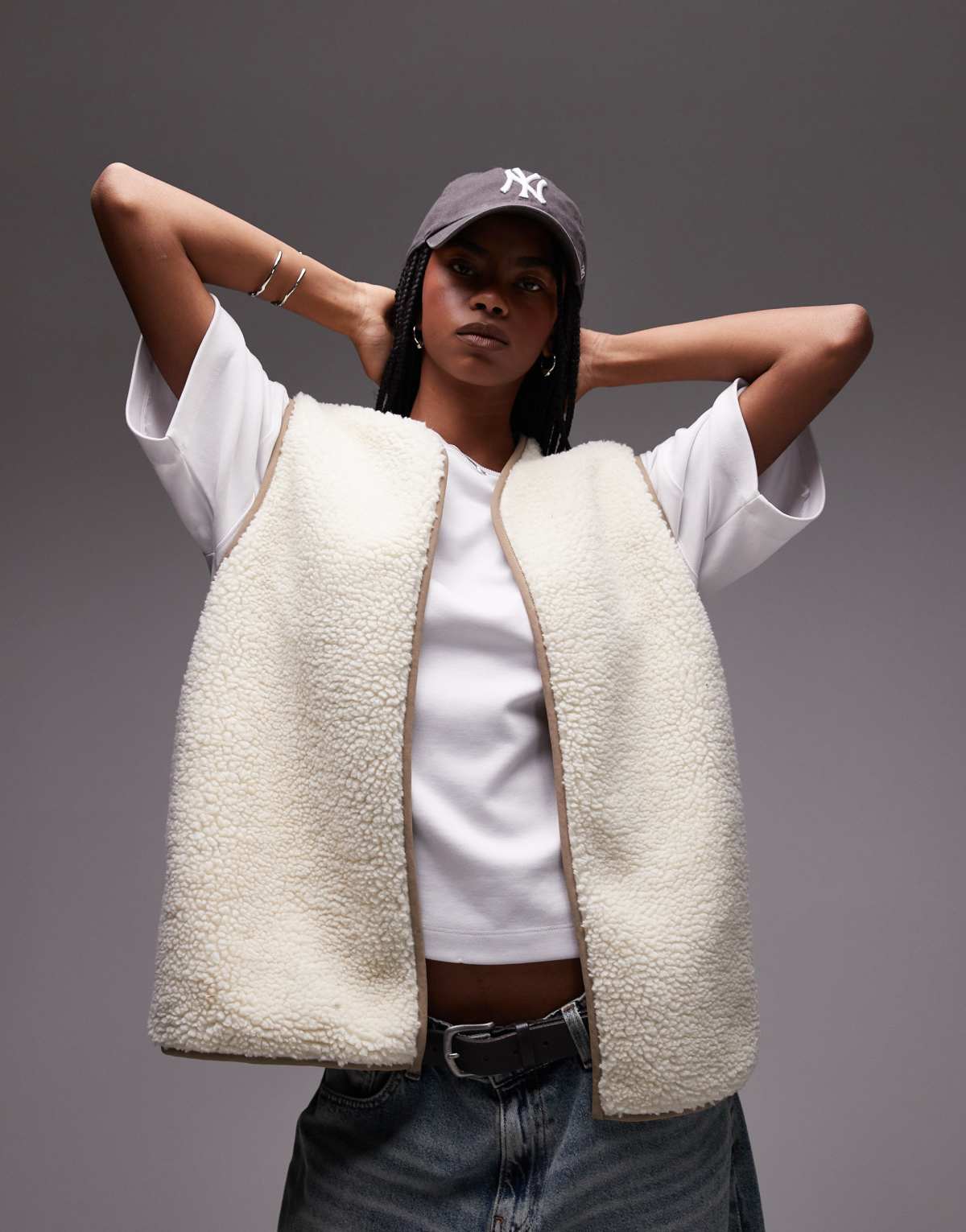 Topshop chuck on borg reversible gilet in ecru