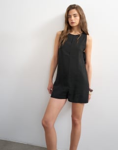 Chuck on boxy playsuit in black cupro