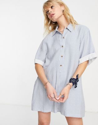 Topshop chuck on collared playsuit in stripe in ivory