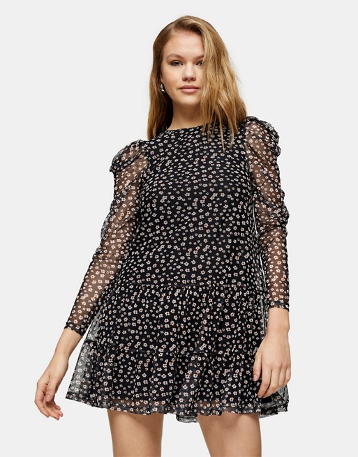 Topshop chuck on mini dress in floral grunge print