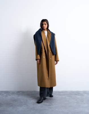 Topshop - Chuck on - Manteau habillé ajusté à 6 boutons - Fauve-Brown