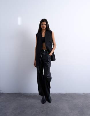 Topshop Chuck On Sleeveless Blazer In Black