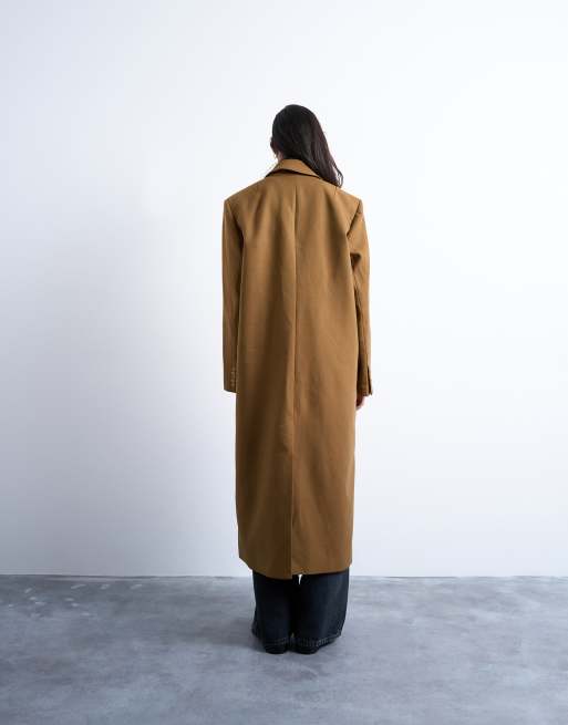 Topshop chuck on tailored 6 button formal coat in tan, 3 of 4