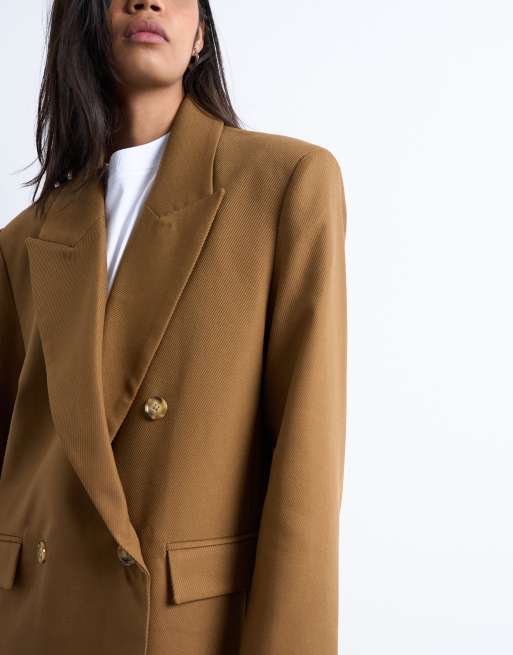 Topshop chuck on tailored 6 button formal coat in tan, 4 of 4