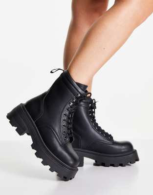 Topshop chunky biker boots in black