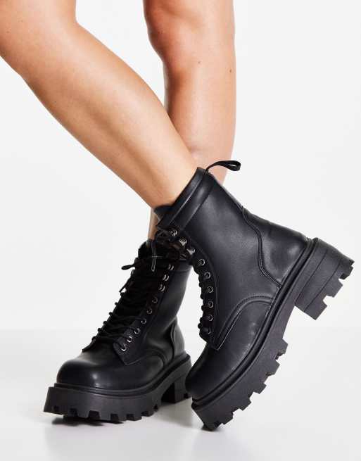 Black chunky biker boots sale